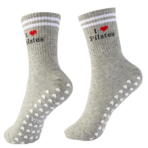 Yoga Socks for Women,Heart Grip Funny Pilates Socks Cuffs,Anti-Skid Cotton Grip for Barre,Home,Studio 4Pairs3