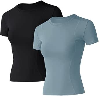 Loovoo Women's Compression Workout Shirt Slim Fit Athletic Tee
