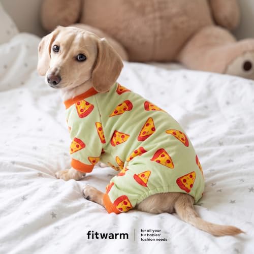 Image of Fitwarm Pizza Dog Fleece Pajamas, Funny Cozy Clothes for Small Dogs Boy Girl, Soft Pet Onesie, Light Green, Orange, XL