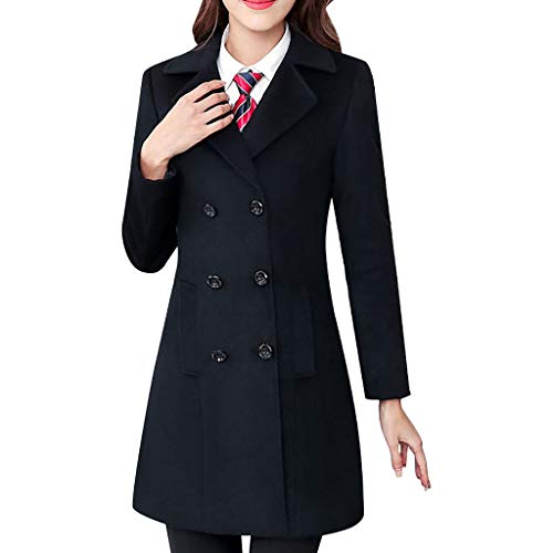 Zcuhen Women's Winter Double Breasted Long Pea Coat with Hood Peacoat Winter Outdoor Coats Jacket Outwear L-XXXXXXL Black