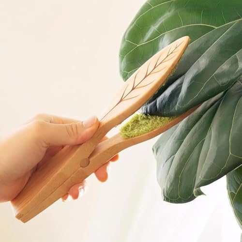 Pinzas para limpiar hojas con mango de madera, cepillo reutilizable y duradero 6