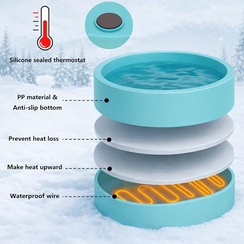 Large Heated Water Bowl for Dog & Cat, Outdoor Heated Dog Bowl with Chew Resistant Power Cord, Waterproof Heated Pet Bowl Smart Thermal-Dish in Winter for Dog Cat Chicken Birds, 108 OZ UL Certified