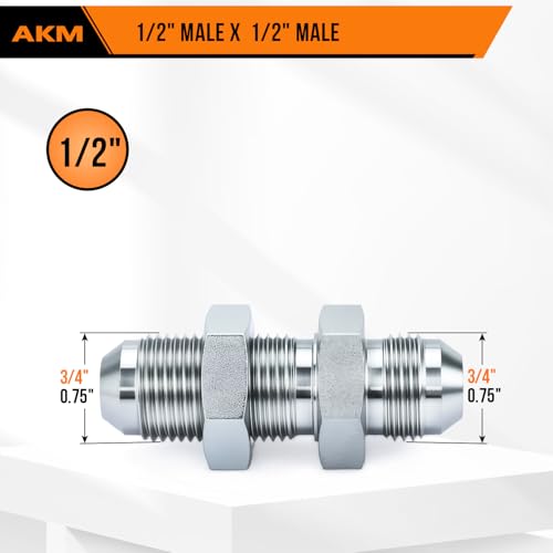 Image of Straight Hydraulic Hose Adapter Fittings, 2700-08-08 1 /2 inch Male JIC (3 /4 inch-16 thread) x 1 /2 inch Male JIC (3 /4 inch-16 thread) Connectors x 5 pack