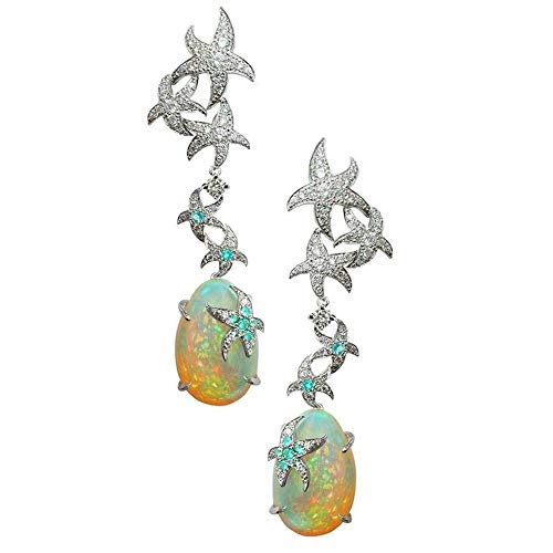 Preisvergleich Produktbild Muzhili3 Damen-Ohrringe, modisch, Seestern-Design, künstlicher Opal, hängend, Ohrstecker, Hochzeitsschmuck, Geschenk Silber