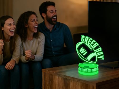 Image of CLORURBANLIVE 3D Football Green Bay Night Light 3D Illusion Lamp with Remote Control 16 Color Options Sports Decor Lighting for Fans - Multicoloured OneSize