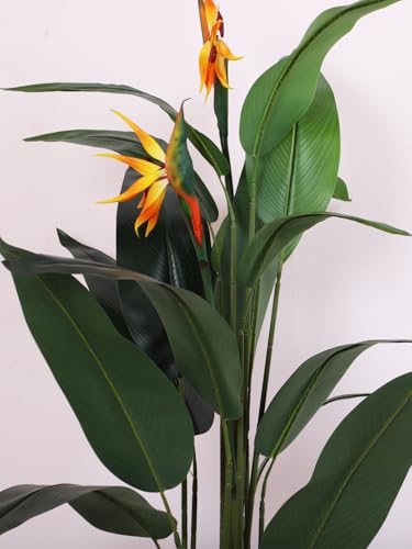 Image of ARICK DECOR Artificial Bird of Paradise Plant 5Ft Tall with Flowers - Fake Tropical Palm Tree with 2 Faux Crane Flowers & Silk Banana Leaves, Large Indoor Fake Decorative Tree in Black Pot