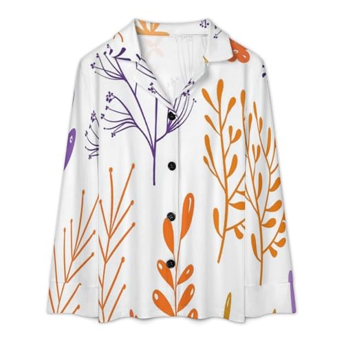 Pyjama pour femme avec motif plantes de dessins animés simples en maille douce