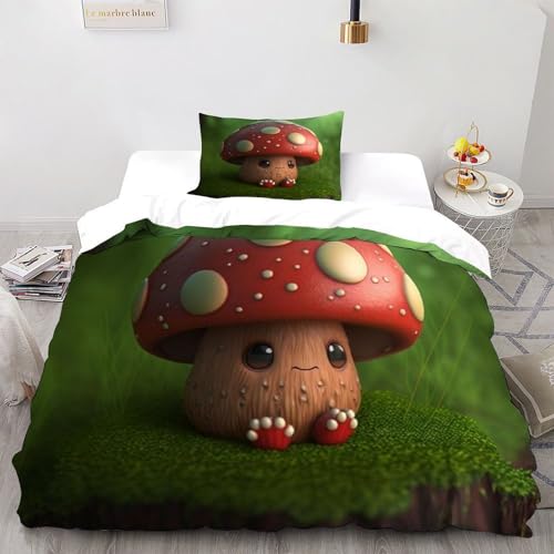 Housse de couette single champignon rouge microfibre lit enfant
