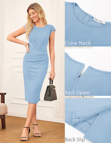 Image of GRACE KARIN Women's Wear to Work Dresses 2026 Cap Sleeve Sheath Bodycon Midi Dress Ruched Business Office Pencil Dress