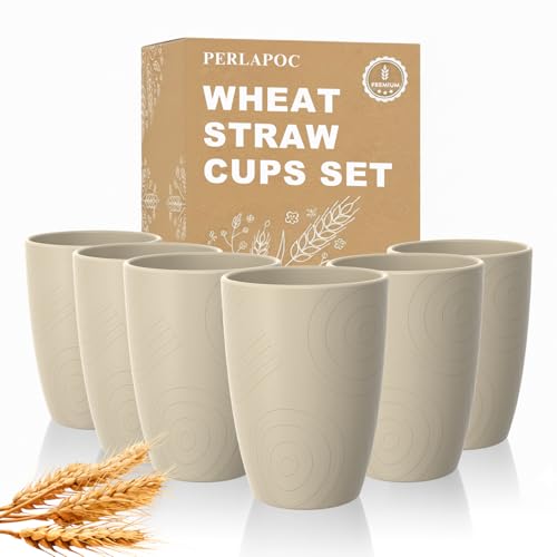 Image of Wheat Straw Cups Set of 6, 12 OZ Reusable Kids Plastic Cup, Beige