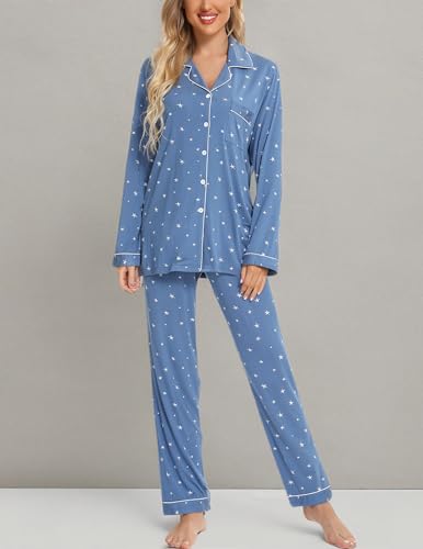 Image of Pjmlifecoco Pajamas Set Long Sleeve Womens Button Down Sleepwear Two Piece Nightwear Soft Pj Lounge Sets S-XXL