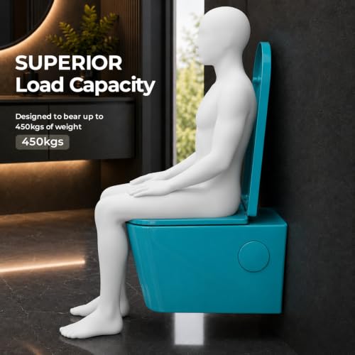 Image of KRISSKROSS Italia Palm Glossy Wall Mounted Commode | P-Trap Rimless Western Toilet with Soft-Close Seat Cover | Ceramic Wall Hung EWC