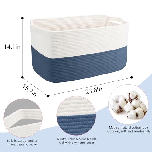 Extra Large Rope Basket, 23.6" x 15.7" x 14.1" Woven Stuffed Animals Storage Bin, Kids Dog Stuff Toy Box Organizer, Living Room Nursery Organization, Big Basket Container for Blankets Clothes - Image 3