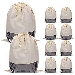 10 cream and grey drawstring bags.