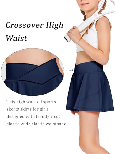 Image of Haloumoning Girls Tennis Skirt High Waisted Athletic Skorts | Pockets Shorts, Crossover,Workout Golf Running Skirts
