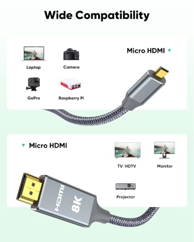 Image of 3FT 8K@60Hz Micro HDMI to HDMI Cable, 48Gbps Ultra High Speed