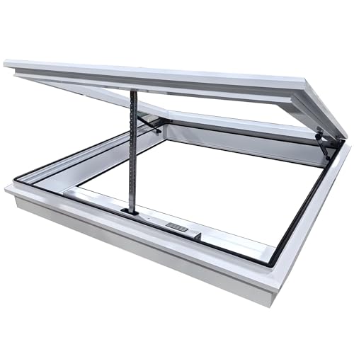 Claraboyas y ventanas de techo, claraboya de techo personalizada con elevación por gas, trampilla de techo de vidrio templado, control remoto y sensor de lluvia, claraboya para solárium y sótano(White