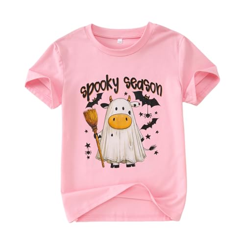SOFEON Halloween Shirt for Kids Girls Boys Ghost Cow Spooky Season T-Shirt Funny Cute Ghost Graphic Short Sleeve Tees Tops