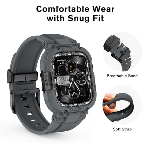 Image of amBand Compatible with Apple Watch Series 11 /10 42mm Bands Case for Men Women, M1 Sport Rugged Heavy Duty Protective Cover Tactical Strap Military Protector Bumper for iWatch Accessories - Gray