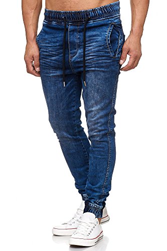 Tazzio 17504 - Pantalones vaqueros jogger de sudor para hombre, diseño regular y elástico, azul, XL