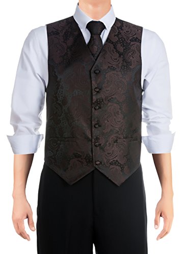 Retreez Men's Paisley Textured Woven Vest with Tie, Bow Tie 3 Pieces Gift Set2