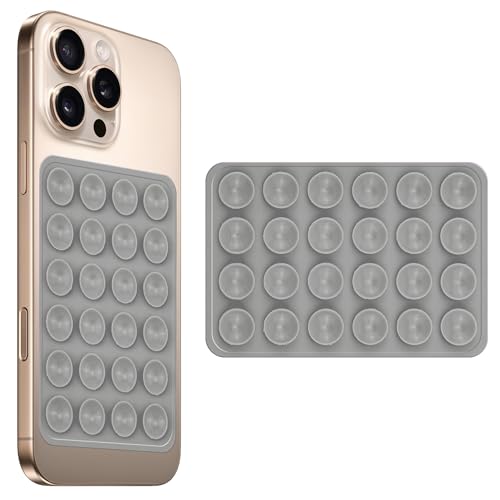 Image of amazon basics Suction Phone Case Anti-Slip Silicone Multipurpose Hands-Free Sticky Pads for Phone Case Mount for Selfies Videos Mirror Shower Car Dashboard - Gray (1 Piece)