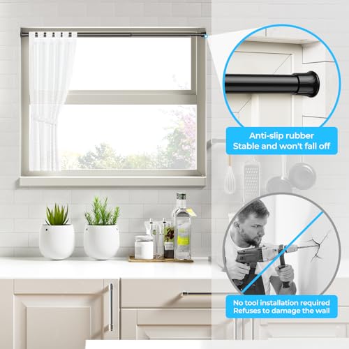 Image of AIZESI Tension Rods for Windows 28 to 48 inch, Adjustable Short Curtain Rods No Drilling Small Tension Rods for Windows Door Kitchen Curtain, Black