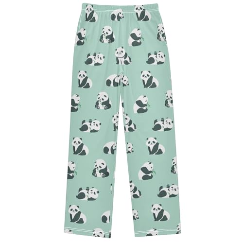 Boy's Pants Cute Pandas Play Green Jogger Pants Elastic Waist Long Bottoms Trousers with Pockets 6-14 Years