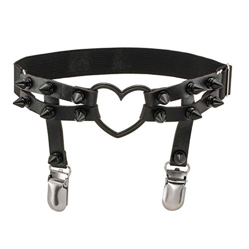 MILAKOO 1 Pair Women Heart Garters Gothic Black Punk Rock Rivet Stud Leg Leather Ring Garters