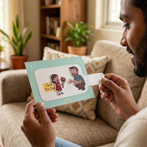 Image of Oye Happy - Sliding Card for Dad - Interactive Father's Day Greeting Card with Pull-Out Surprise Message