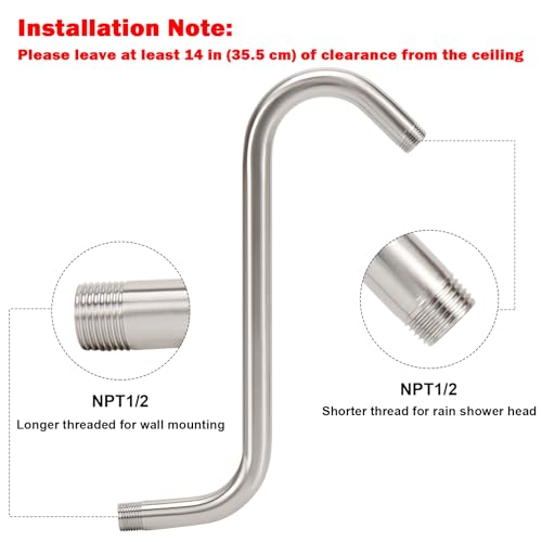 Image of NearMoon S Shaped Shower Head Riser Arm, Shower Extender Arm with Flange, Standard 1 /2 inch Connection- Bathroom Accessory (12 Inch, Brushed Nickel)