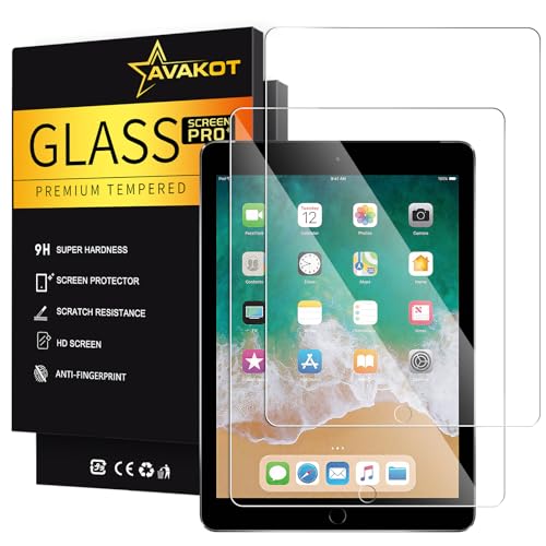 avakot-2 Pack Screen Protector for iPad 6th Generation 9.7 Inch Anti-Scratch Tempered Glass Film for iPad 5th Gen/Air 2/Air 1/Pro 9.7 Touch Sensitive Tempered Glass Screen Protector for iPad 9.7
