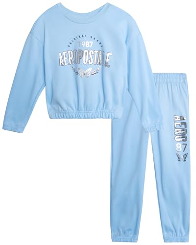 AEROPOSTALE Girls Sweat Suit Set - 2 Piece Soft Fleece Pullover Graphic Crewneck Sweatshirt and Jogger Pants for Girls (4-12)