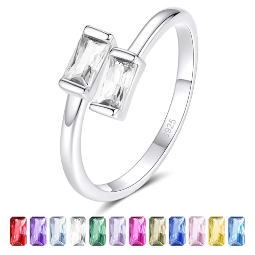Nisgoin 925 Sterling Silver April Stackable Birthstone Rings for Women Cubic Zirconia Adjustable Birthstone Ring Simple Wedding Promise Birthstone Rings Birthday Jewelry Gifts