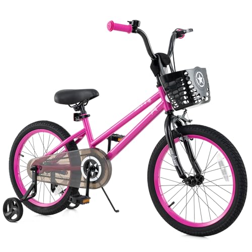 Image of BABY JOY Starry Kids Bike, 12 14 16 18 Inch Bicycle with Training Wheels, Storage Basket, Adjustable Handlebar & Seat, Handbrake & Coaster Brake, Girls Boys Bike