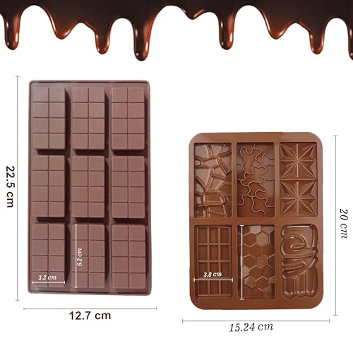 Image of MoldBerry Silicone Chocolate Bar Mould Combo - 6 Cavity Multi Design Chocolate Bar Mold + 9 Cavity Small Kunafa Bar Mold for Homemade Chocolates, Candy, Desserts & Baking (Pack 2)