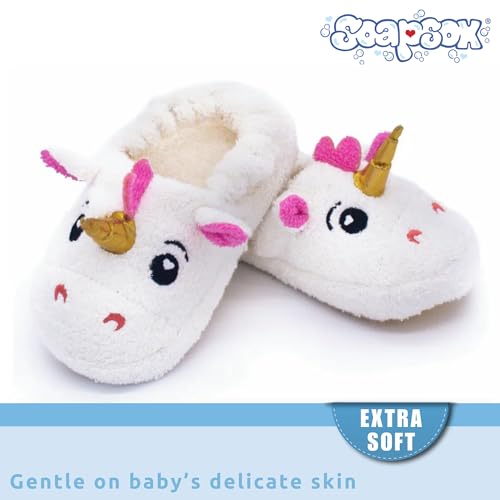 Image of SoapSox Hooded Towel & Slipper Set for Kids - Soft Cotton Towel w /Hand Pockets + Matching Slippers - 27x45 inch Gift Set