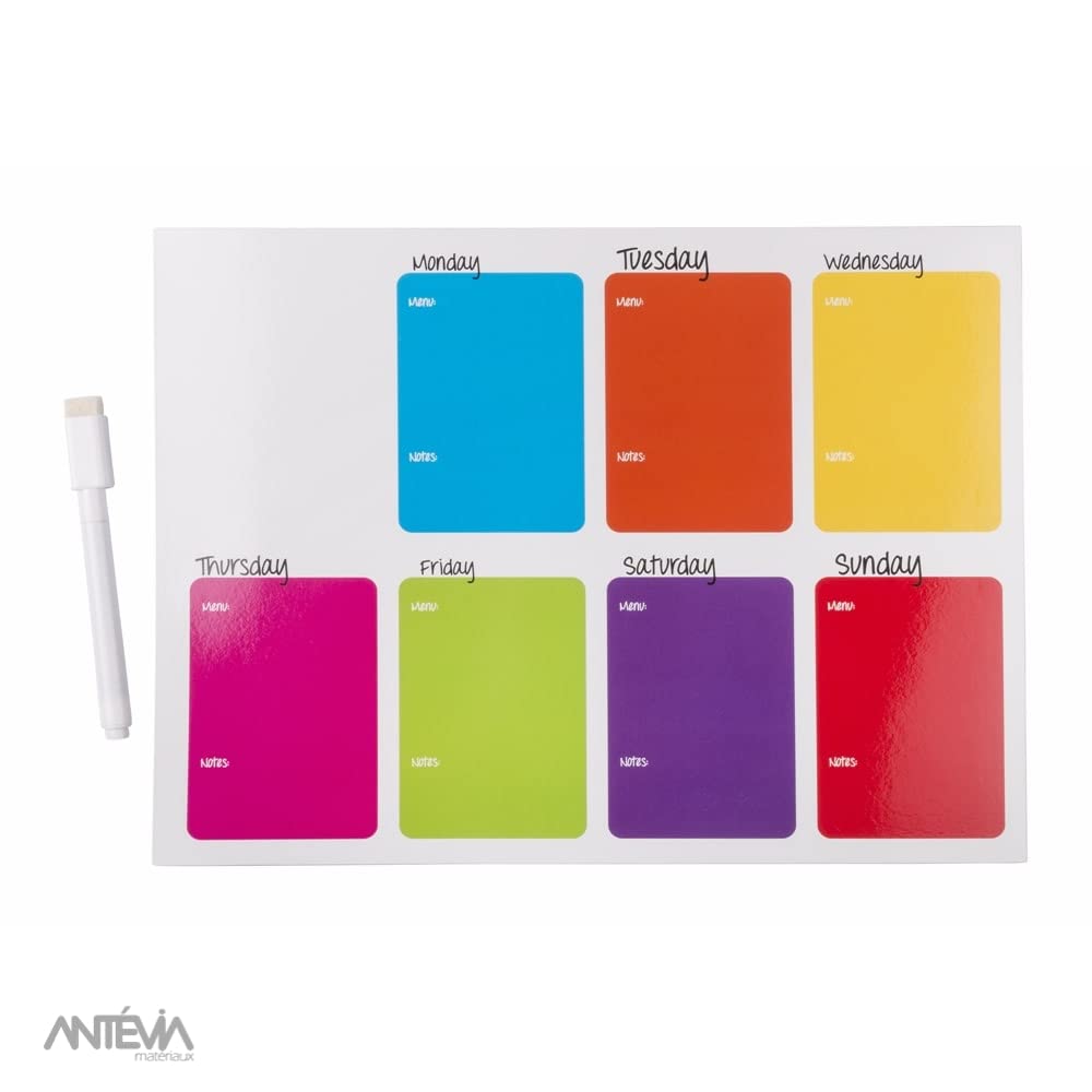 ANTEVIA Fridge Magnet with Weekly Planner 29 x 21 cm + Felt Marker and Cloth, White - Image 2