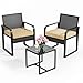 Bealife Rattan Gartenmöbel Set, Lounge Garten Rattan Sitzgelegenheiten Balkon Set 2 Personen, Kleiner Balkon im Freien, Gartenmöbel für Veranden, Höfe, Terrassen, Balkone, Poolränder (Beige)