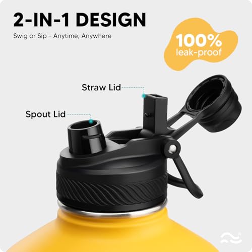 Image of Swigina [2-IN-1 LID] Gallon Insulated Water Bottle with Silicone Boot (48hrs Cold /24hrs Hot) - DIY Stickers, Leakproof, BPA Free, 128 oz