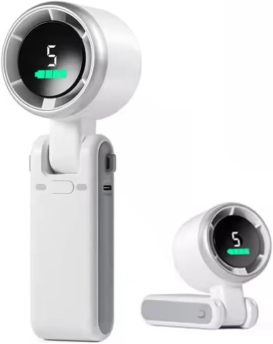 Ventilador turbo pequeño plegable de mano con pantalla digital, ventilador portátil recargable (Ventilador Pequeño de Mano Plegable de Alta
