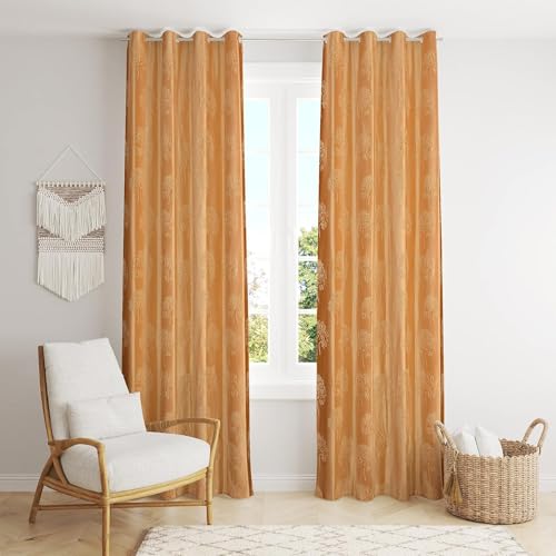Image of Heavy Quality Punch Tree Curtains 5 Feet Long Set of 1 Pcs | Gold Window Curtains for Living Room, Bedroom | Lightweight 5 Feet Long Drapes for Home Decoration