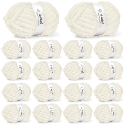 Image of Inhand Chunky Chenille Yarn for Hand Knitting, Thick Bulky Blanket Yarn for Crocheting, Soft Fluffy Yarn for Crochet Gifts & Crafts for Women /Beginners, 18 Pack (29.5 yds /8.4 oz Each), Ivory Cream