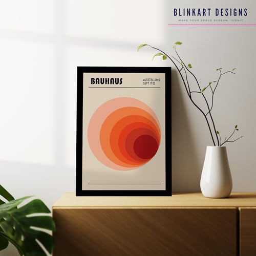 Image of BLINKART Vintage Bauhaus Retro Geometric Aesthetic Poster Gallery | Colorful Wrap Framed For Home Office Studio Living Room Modern Art Studio Decoration Abstract Shapes | (d147) | 13x10 Inch