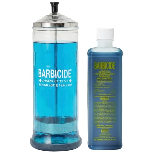 BARBICIDE Disinfectant Jar and Concentrate Starter Set (37 Oz Jar +16 Fl Oz) Professional Salon Spa & Barber Tool Sanitizing Kit