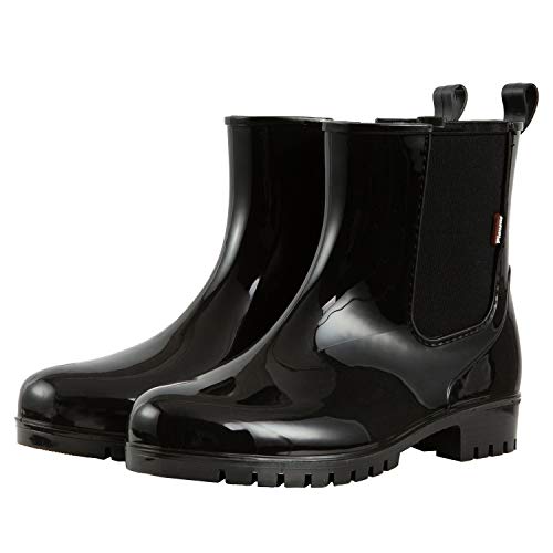planone Short rain Boots for Women and Waterproof Garden Shoes,Anti-Slipping Black Chelsea Rainboots for Ladies with Comfortable Insoles,Stylish Light Ankle rain Shoes and Outdoor Work Shoes