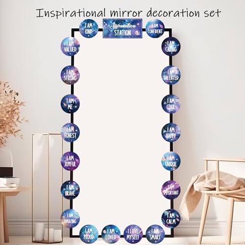 Image of Outer Space Affirmation Station Bulletin Board Set Positive Bulletin Board for Classroom Growth Mindset Decoration Inspirational Motivational Accent Cutouts for Home School Teacher Wall Mirror Supply