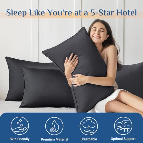 Image of JOLLYVOGUE Black Pillows King Size Set of 2, Washable Supportive Firm Bed Pillows with Oeko-Tex Certified Soft Down Alternative Fill, Fluffy Luxury Hotel Quality for Side, Back, and Stomach Sleepers