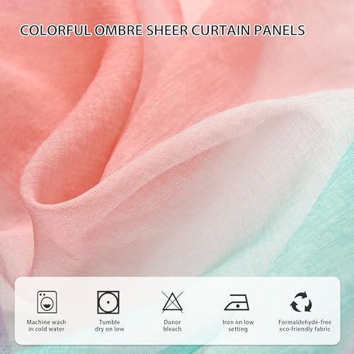 Image of XiDi Purple Green and Pink Sheer Curtains for Girls Bedroom Room Decor,2 Panels Rod Pocket Drapes Ombre Window Pastel Curtains for Decoration Party 84 Inch Length
