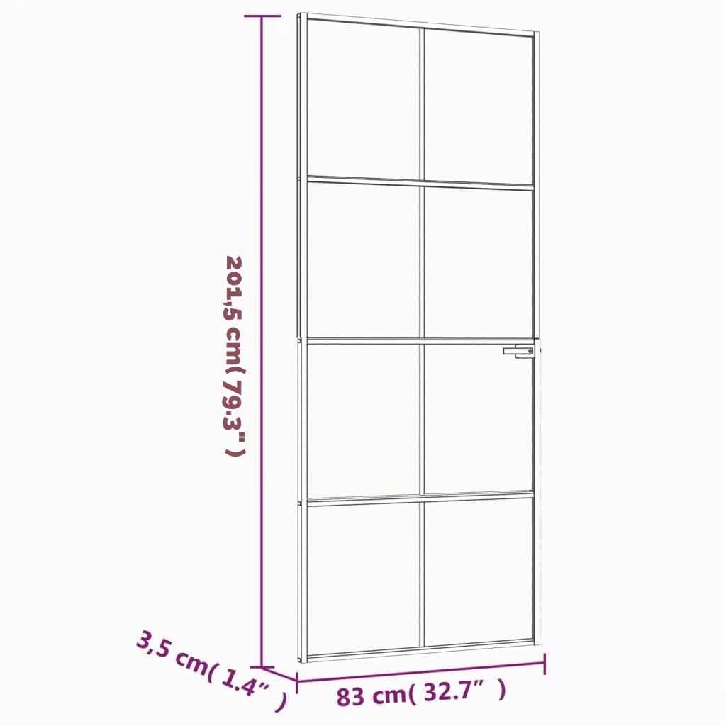 Porte Intérieure en Verre, Porte Vitrée pour Cuisine Salle de Bain Porte d'intérieur Noir 83x201,5 cm Trempé verre aluminium fin
